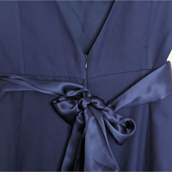 J. Crew V Neck Cotton Sleeveless Belted Midi Dress Blue 10 - Picture 5 of 6